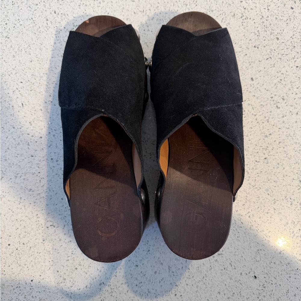 Ganni Suede studded wood platforms